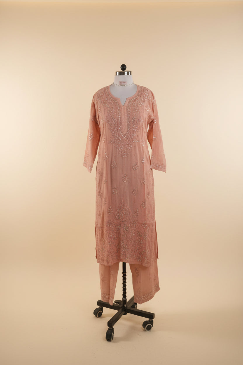 Lacto Pink Gottapatti Chikankari Kurta Pant Set