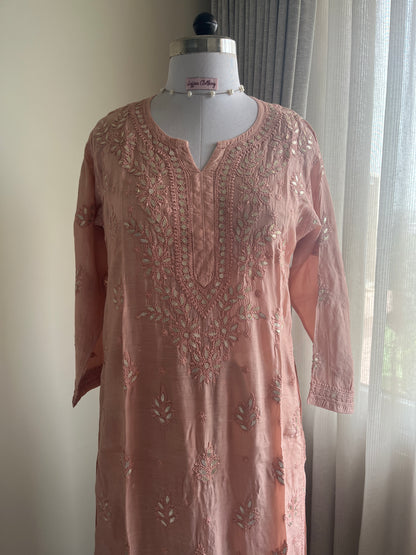Lacto Pink Gottapatti Chikankari Kurta Pant Set