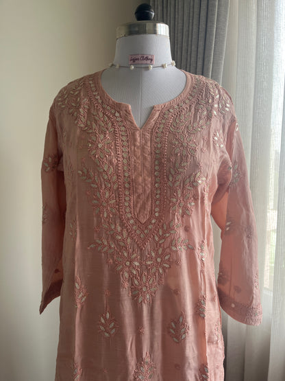 Lacto Pink Gottapatti Chikankari Kurta Pant Set