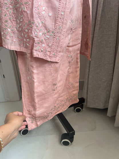 Lacto Pink Gottapatti Chikankari Kurta Pant Set