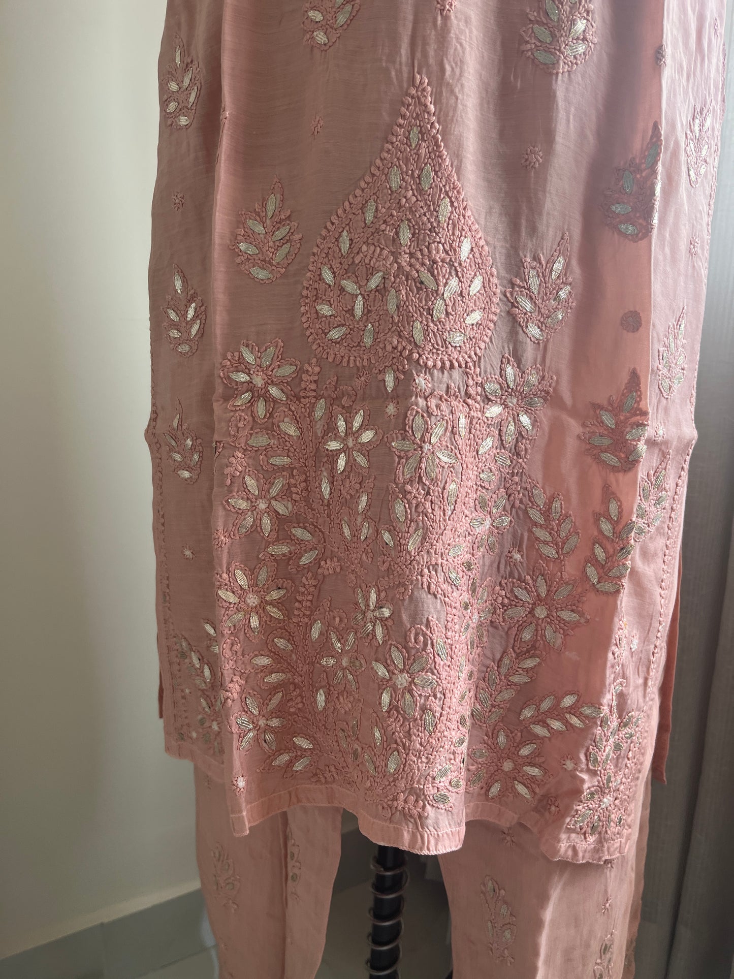 Lacto Pink Gottapatti Chikankari Kurta Pant Set