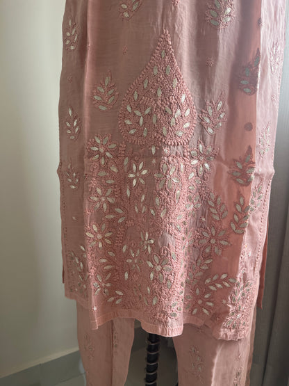 Lacto Pink Gottapatti Chikankari Kurta Pant Set