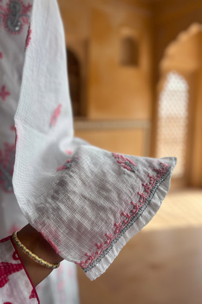 Kota Doriya Semi-Stitched Kurta in Grey and Pink
