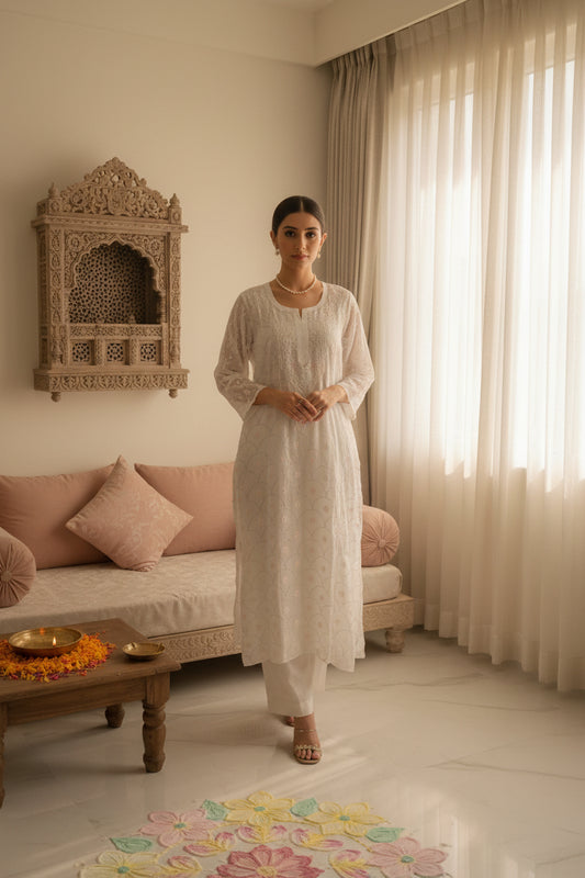 Semi-Stitched Georgette Chikankari Kurta