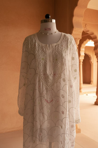 Semi-Stitched Georgette Chikankari Kurta