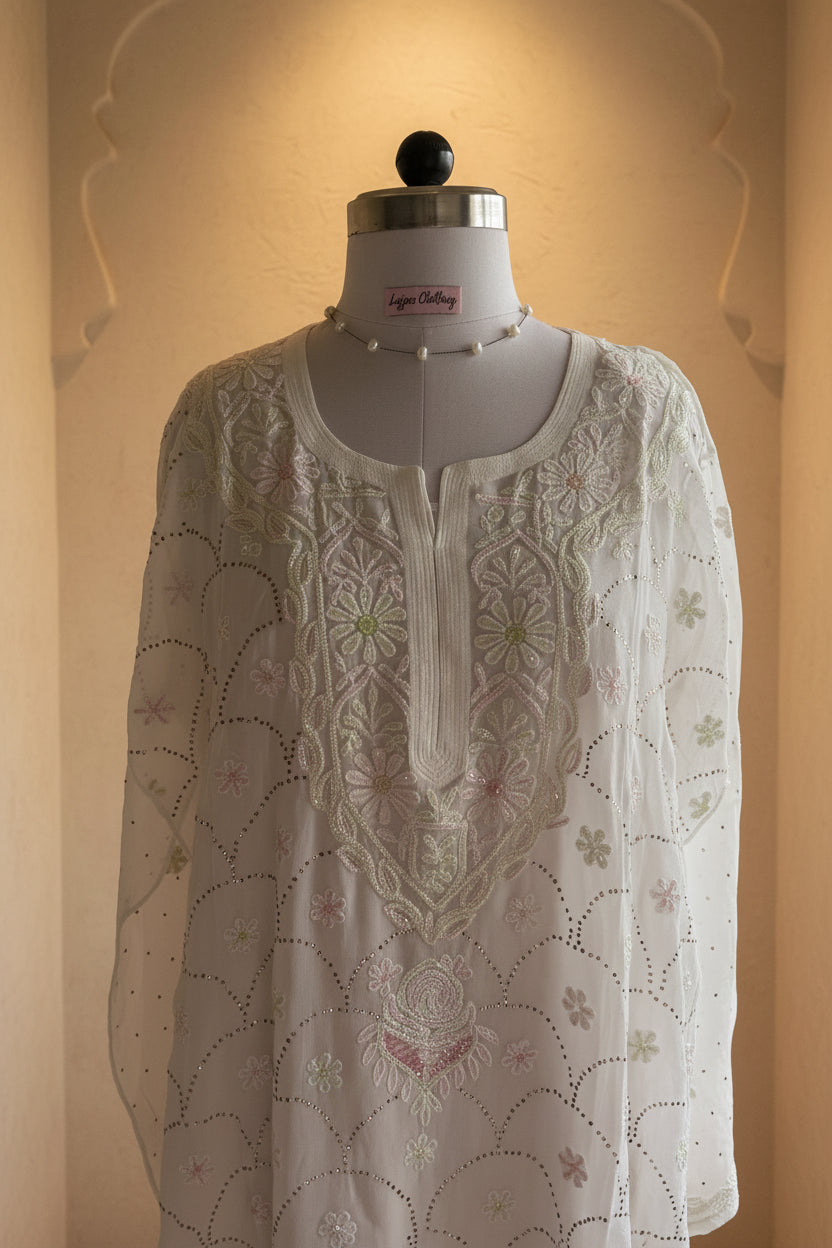 Semi-Stitched Georgette Chikankari Kurta
