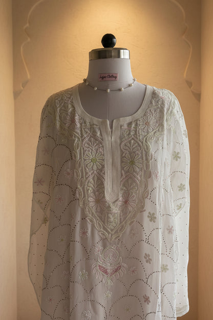 Semi-Stitched Georgette Chikankari Kurta