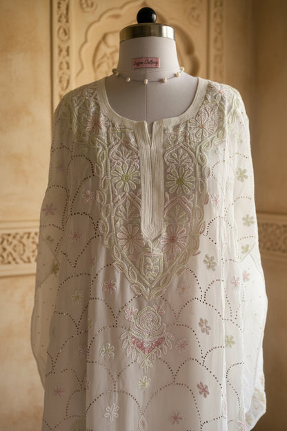 Semi-Stitched Georgette Chikankari Kurta