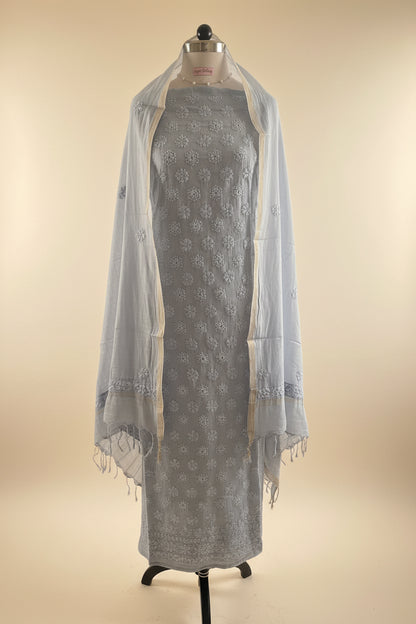 Dark Grey Mul Cotton Chikankari Suit Set