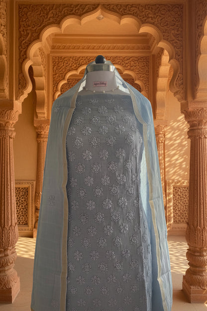 Dark Grey Mul Cotton Chikankari Suit Set