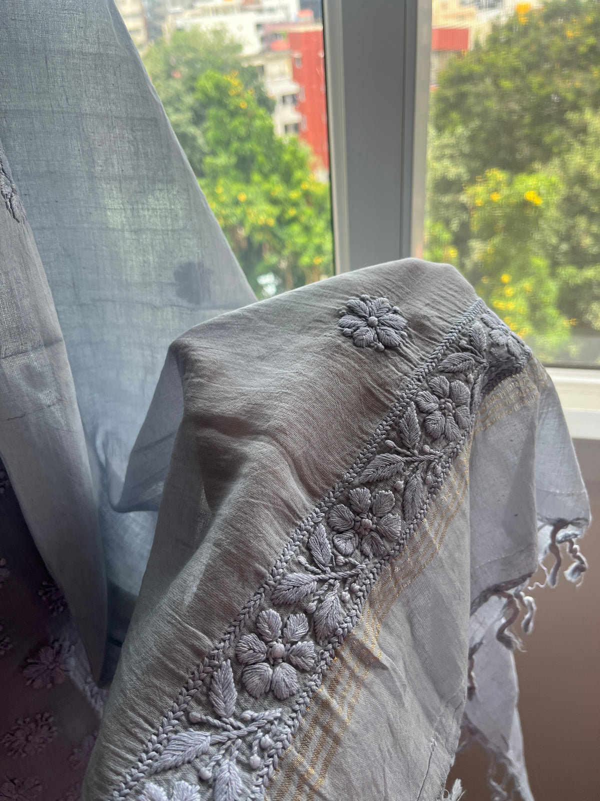 Dark Grey Mul Cotton Chikankari Suit Set