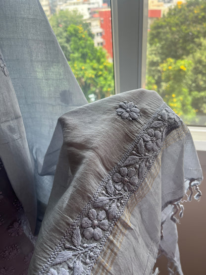 Dark Grey Mul Cotton Chikankari Suit Set