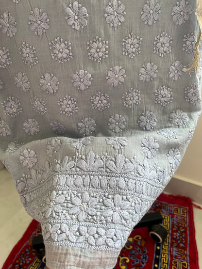 Dark Grey Mul Cotton Chikankari Suit Set