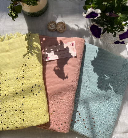 Peach Kota Mukaish Chikankari Suit Set