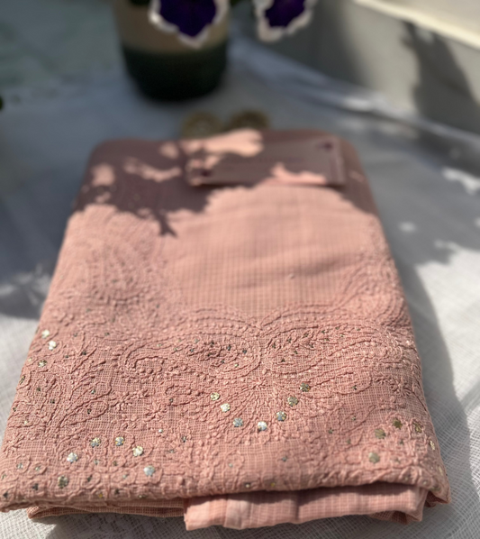 Peach Kota Mukaish Chikankari Suit Set