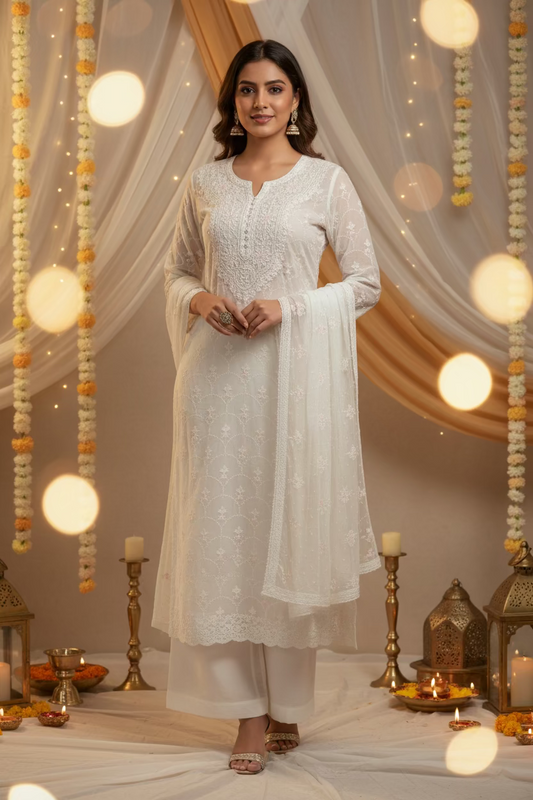 Semi-Stitched Georgette Chikankari Kurta