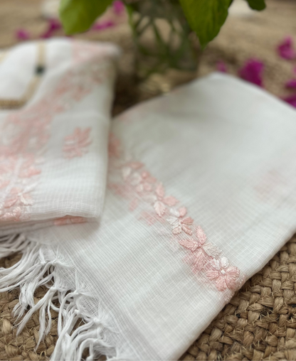 White Light Pink Kota Doriya Chikankari Suit Set
