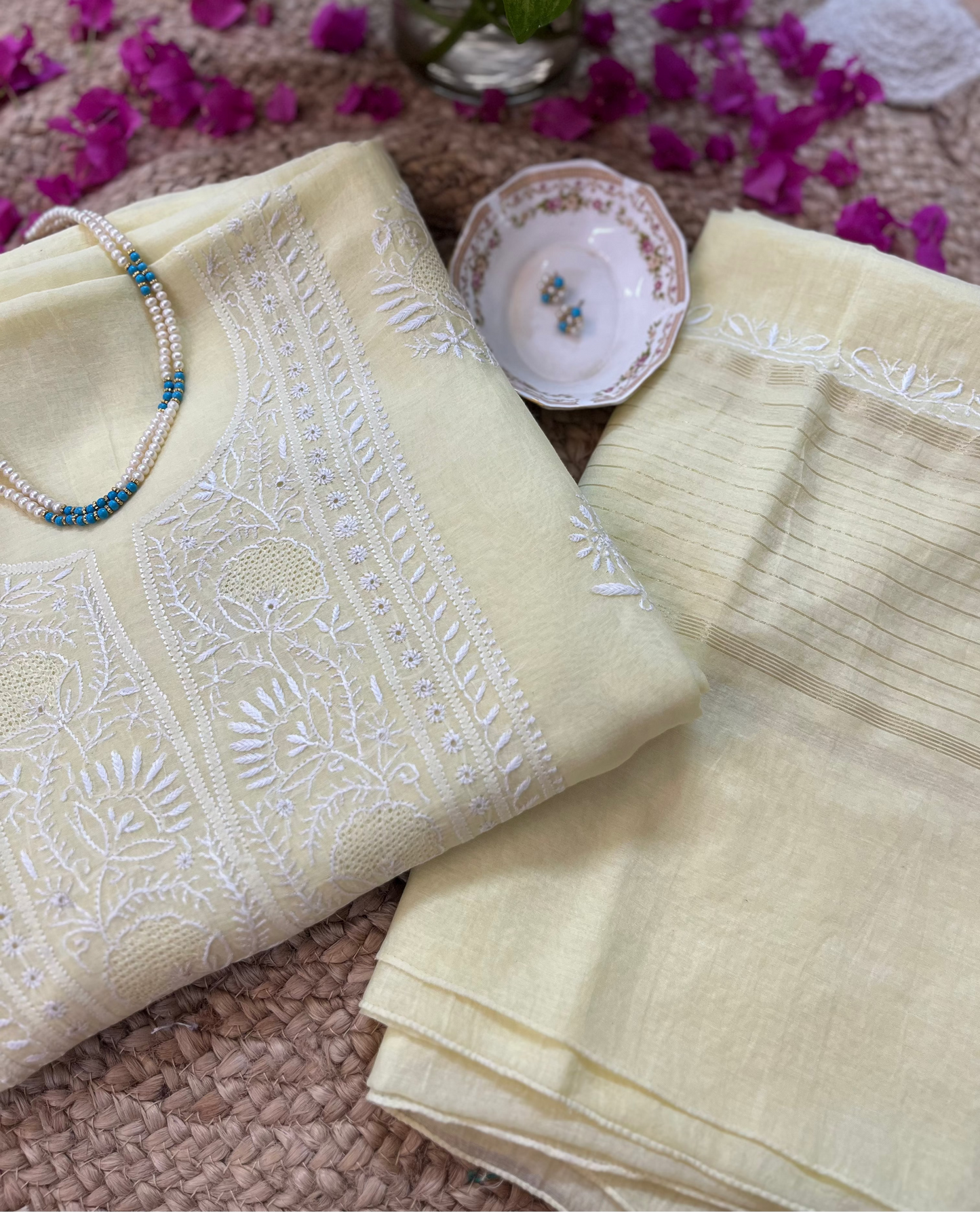 Butter Yellow Chikankari Suit Set | Mul Chanderi Fabric