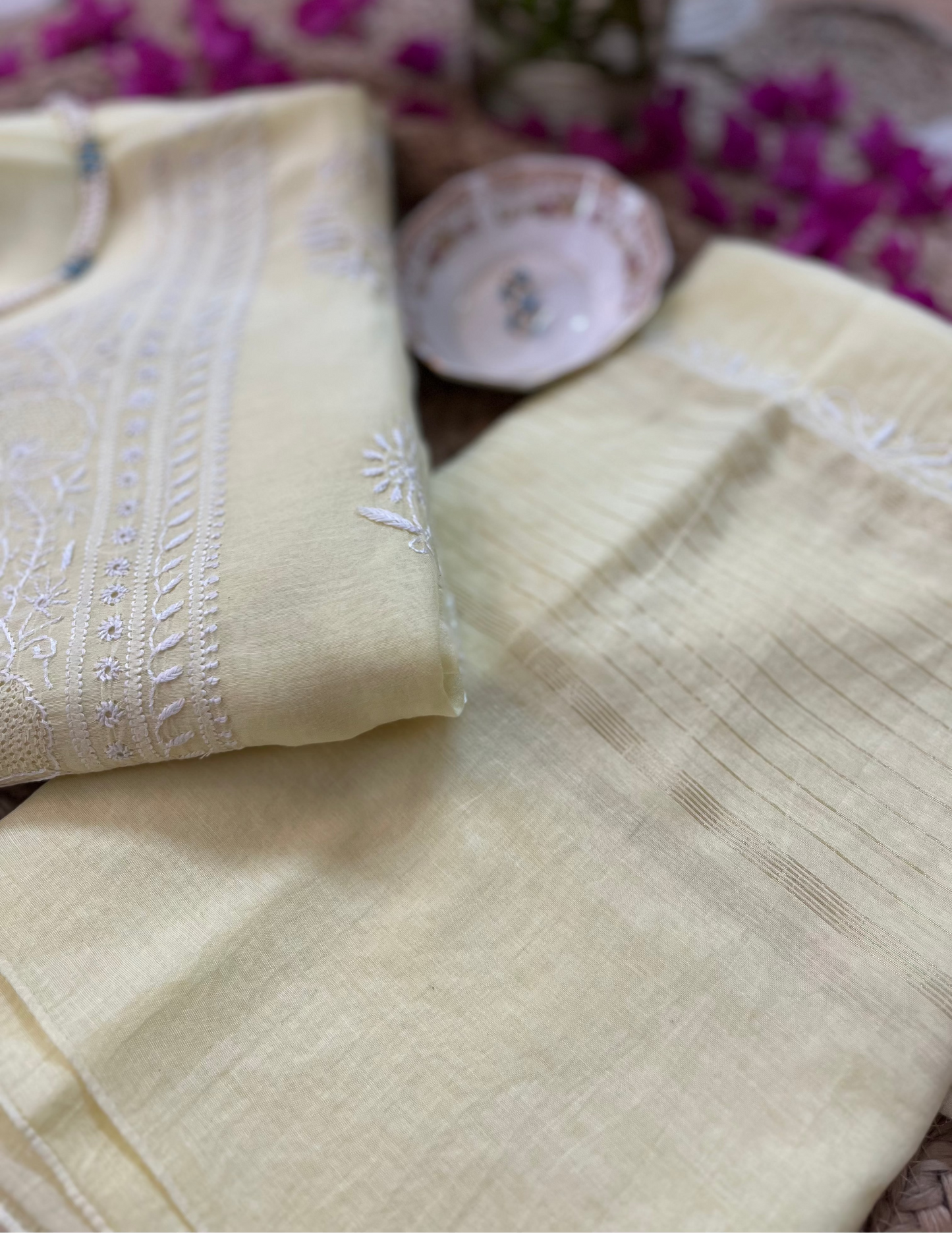 Butter Yellow Chikankari Suit Set | Mul Chanderi Fabric