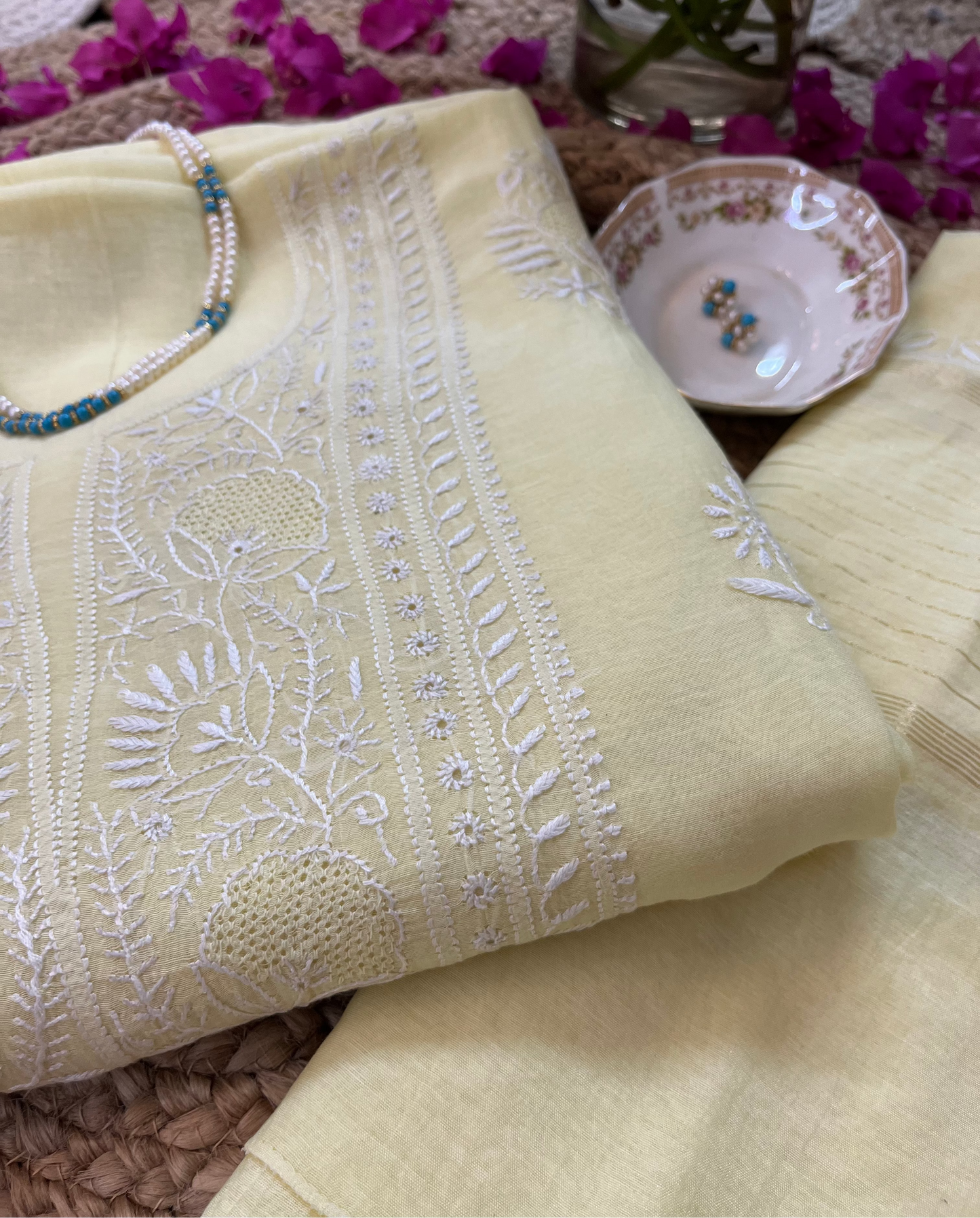 Butter Yellow Chikankari Suit Set | Mul Chanderi Fabric
