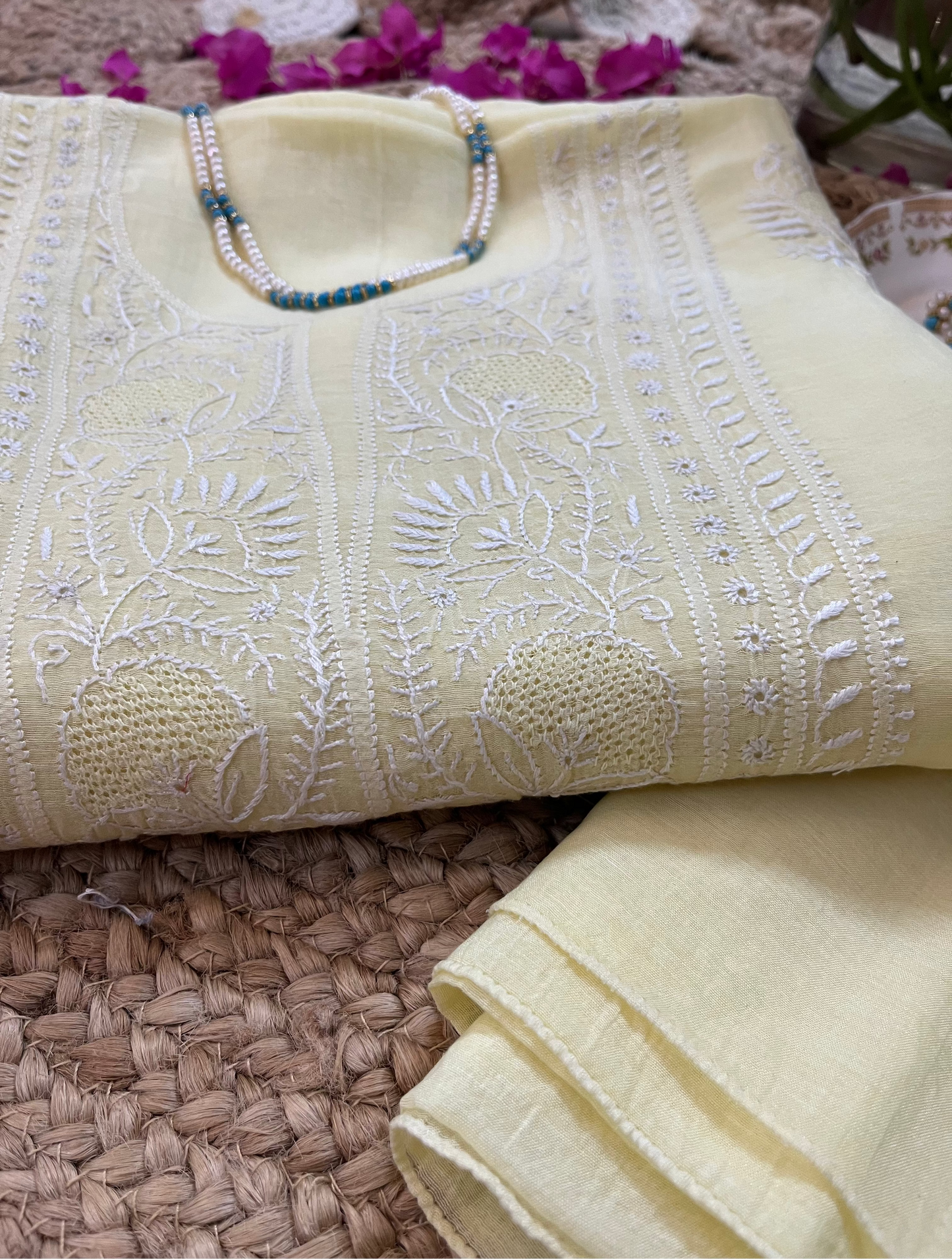 Butter Yellow Chikankari Suit Set | Mul Chanderi Fabric