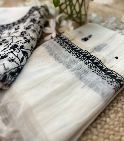 Black & White Mul Chanderi Chikankari Suit Set