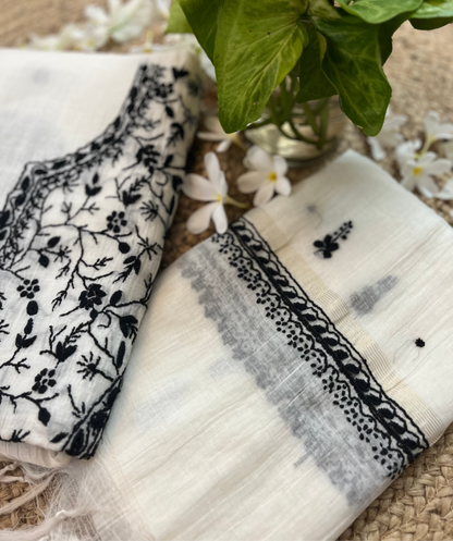 Black & White Mul Chanderi Chikankari Suit Set
