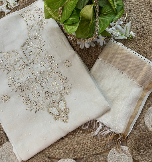 White Badla Chikankari Suit Set