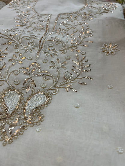 White Badla Chikankari Suit Set