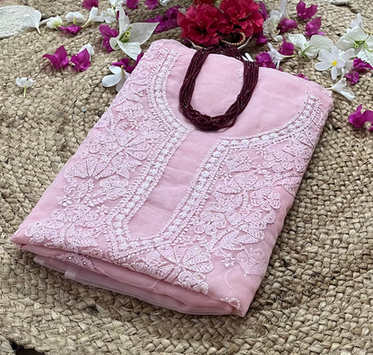 Pink Chikankari Suit Set | Organza Fabric