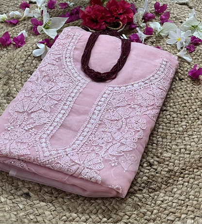 Pink Chikankari Suit Set | Organza Fabric