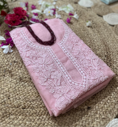 Pink Chikankari Suit Set | Organza Fabric