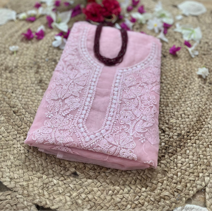 Pink Chikankari Suit Set | Organza Fabric