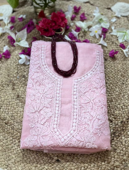 Pink Chikankari Suit Set | Organza Fabric