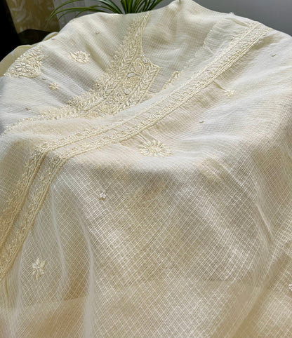 Pastel Yellow Kota Doriya Chikankari Suit Set