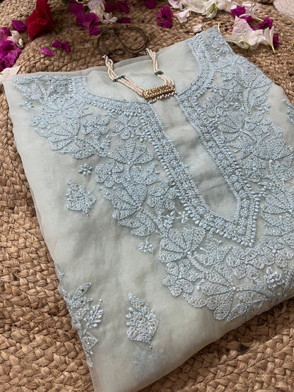 Blue Chikankari Suit Set | Organza Fabric