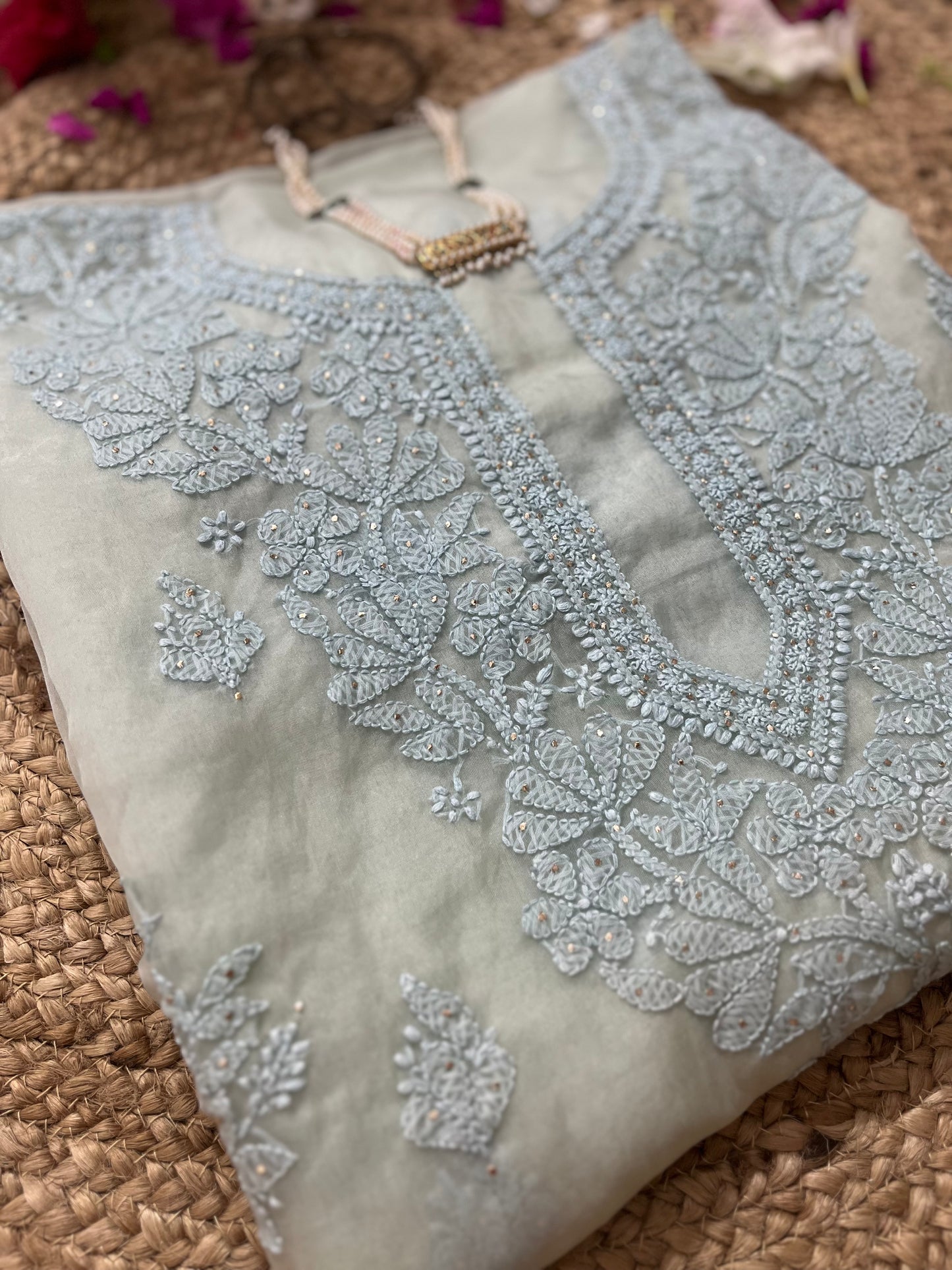 Blue Chikankari Suit Set | Organza Fabric