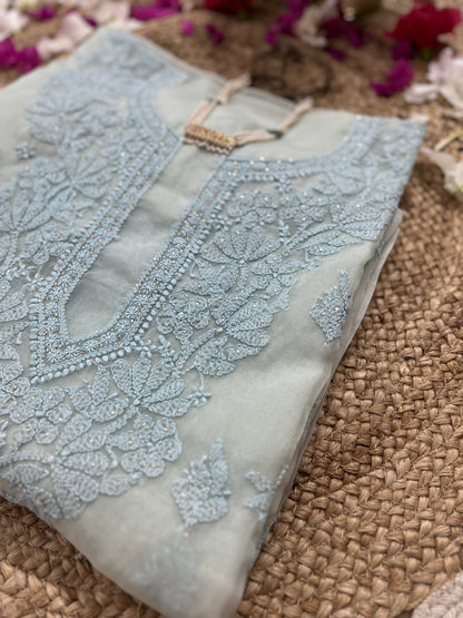 Blue Chikankari Suit Set | Organza Fabric