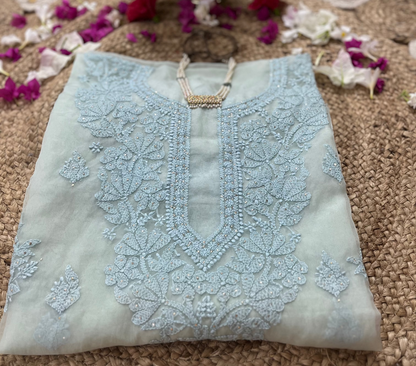 Blue Chikankari Suit Set | Organza Fabric