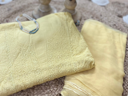 Yellow Chikankari Suit Set | Muslin Fabric