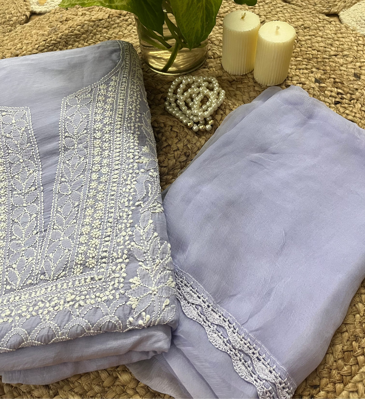 Lavender Chikankari Suit Set | Muslin Fabric