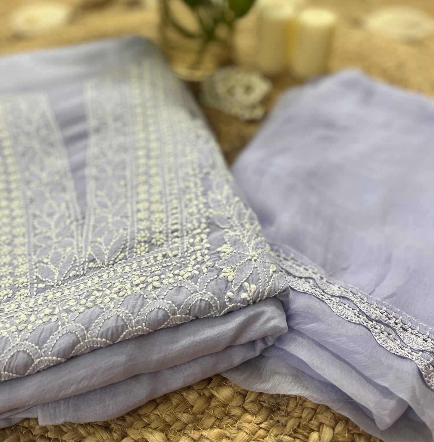Lavender Chikankari Suit Set | Muslin Fabric