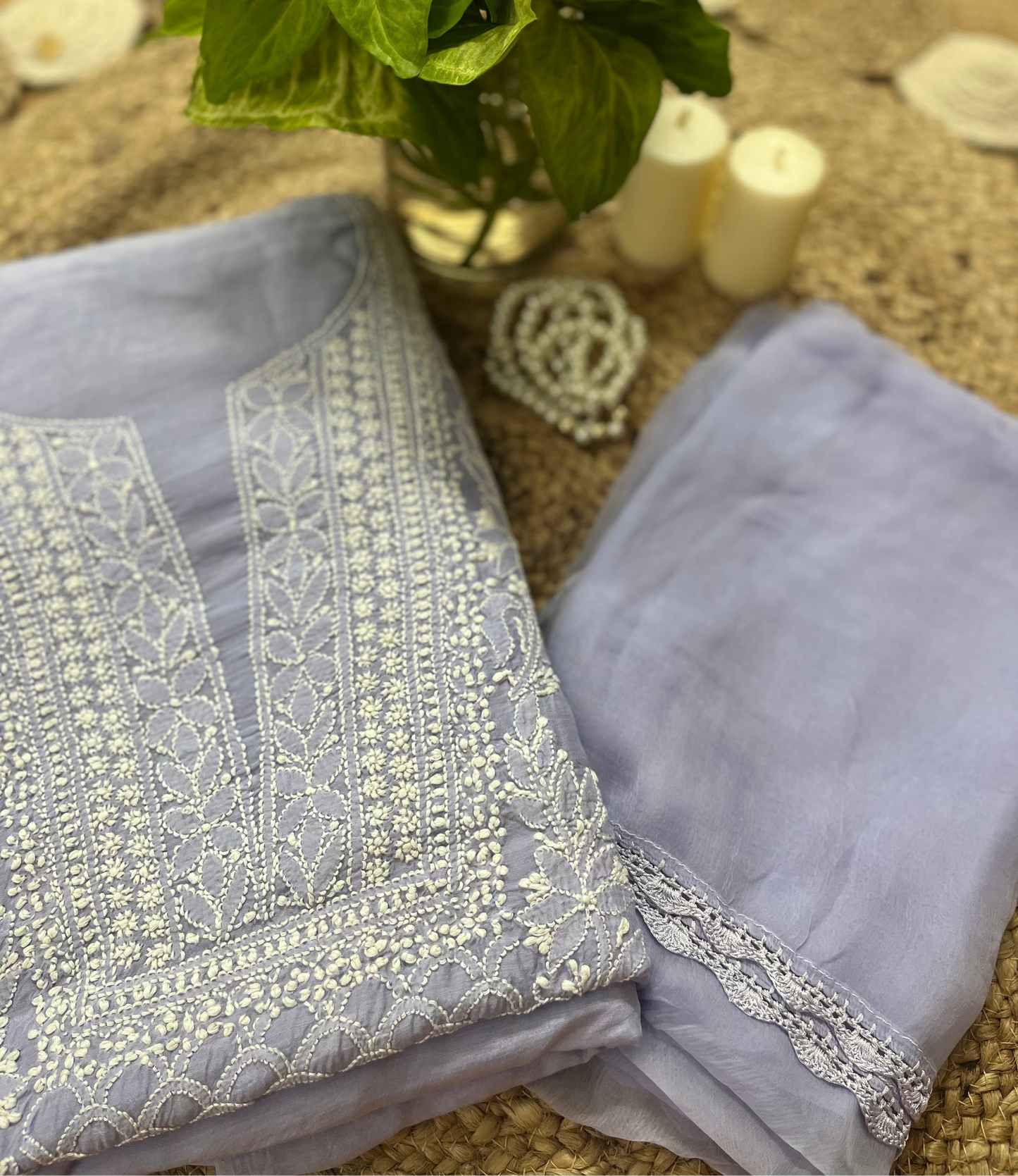 Lavender Chikankari Suit Set | Muslin Fabric