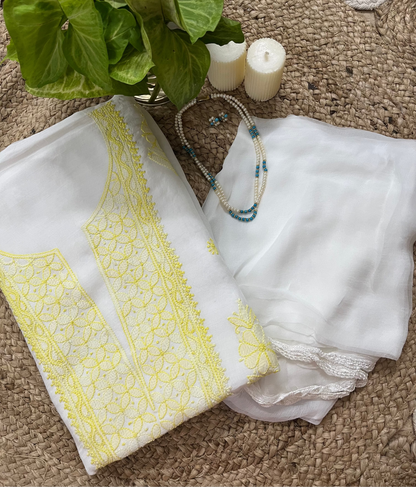 White Chikankari Suit Set | Muslin Fabric