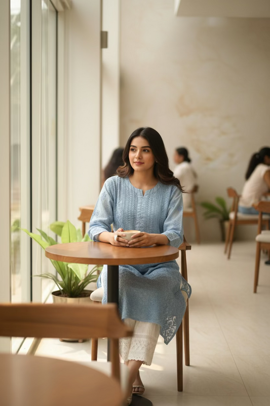 Blue Kota Doriya Chikankari Kurta