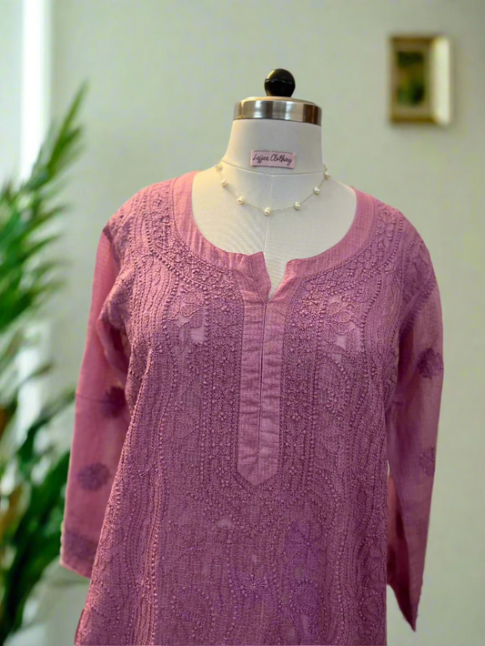 Mauve Kota Doriya Chikankari Kurta