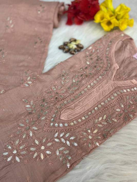 Lacto Pink Gottapatti Chikankari Kurta Pant Set