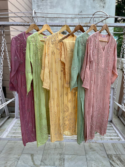 Onion Pink Gottapatti Chikankari Kurta Pant Set