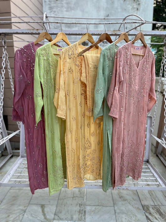 Onion Pink Gottapatti Chikankari Kurta Pant Set