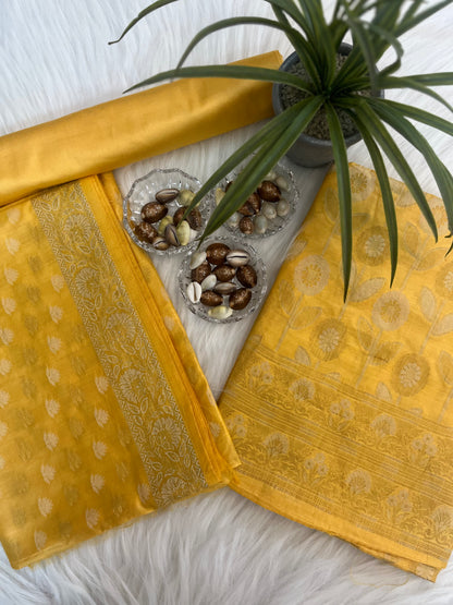 Yellow Banarasi Chiniya Silk Suit Set